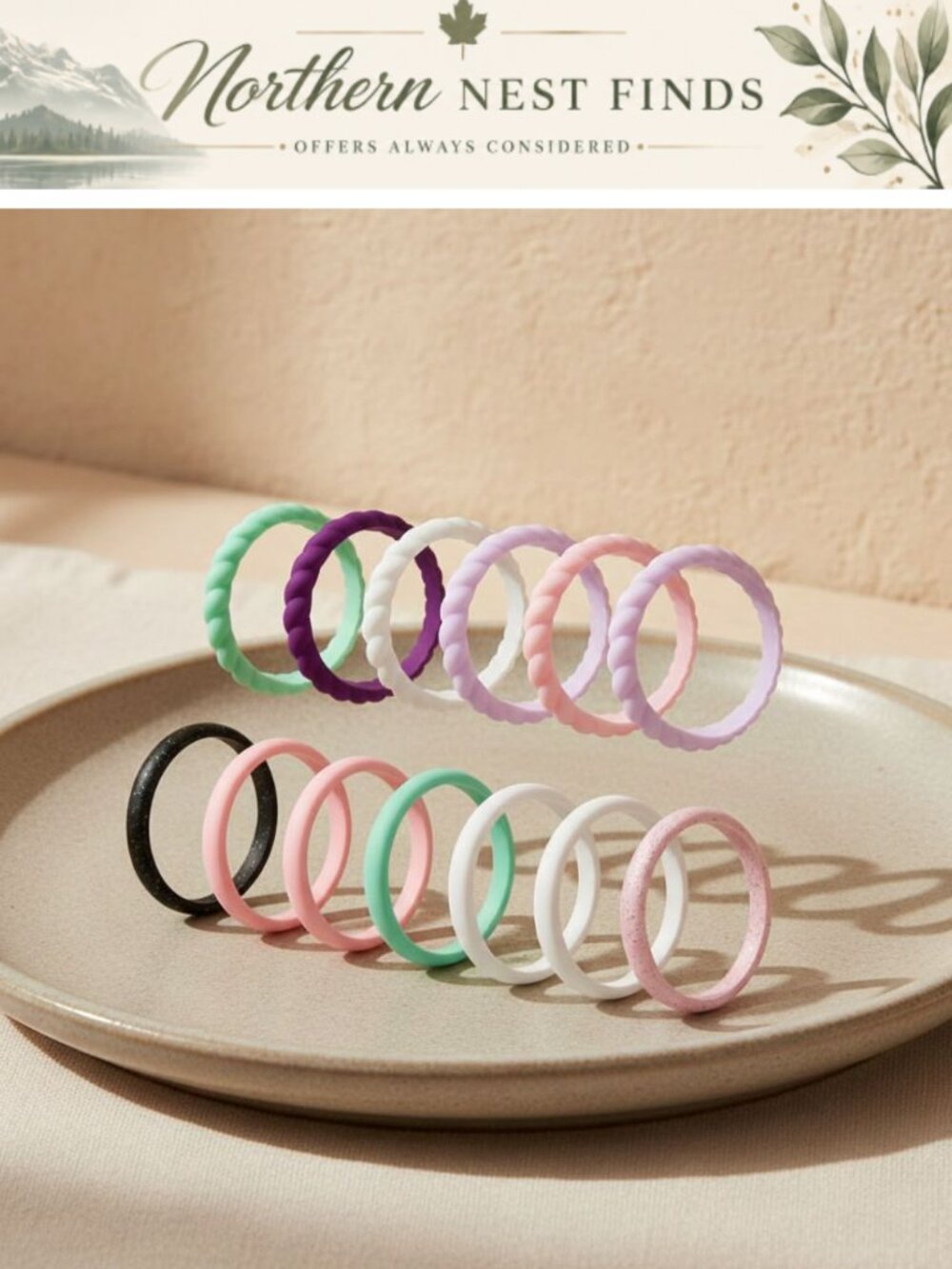 10 Pack Silicone Wedding Ring Set for Women Thin Braided Rubber Bands